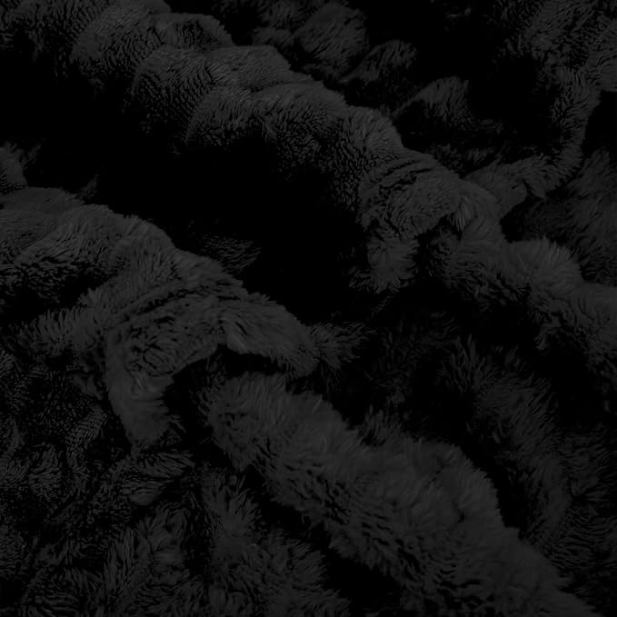 Puncuntex Black Throw Blanket 90"×90" inches Fuzzy 3D Jacquard Decorative - Image 5