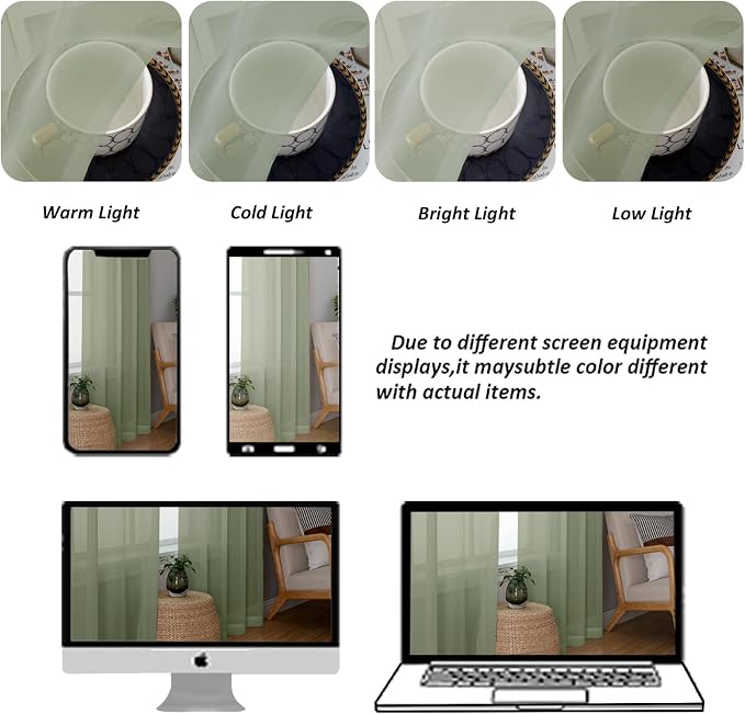 Chyhomenyc Sage Green Sheer Curtains 84 inches Long 2 Panels, Light Filtering - Image 8