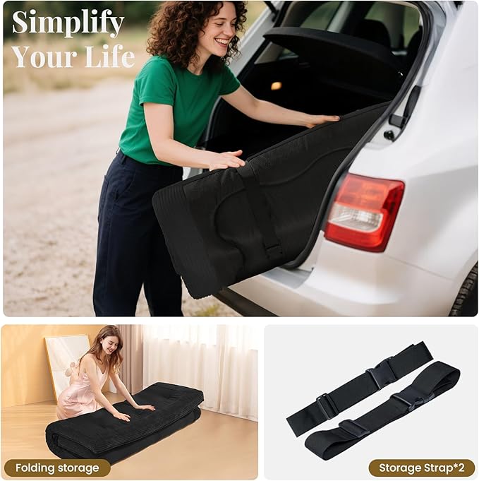 Japanese Floor Mattress, 4" Thicken Futon Mattress Twin Size Sleeping Pad, Corduroy Foldable Mattress Pad Roll Up Tatami Mat Floor Mattress for Adults（Black）