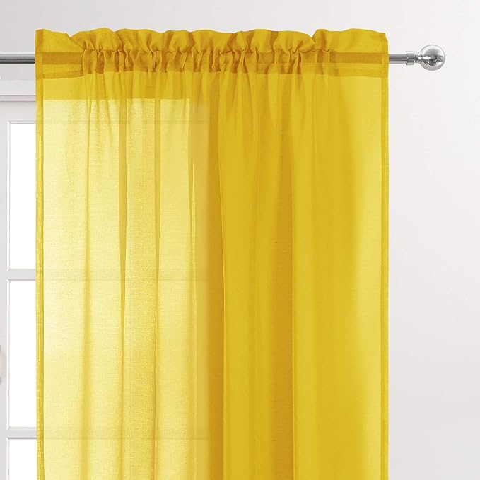 DWCN Yellow Sheer Curtains Semi Transparent Voile Rod Pocket Curtains - Image 3