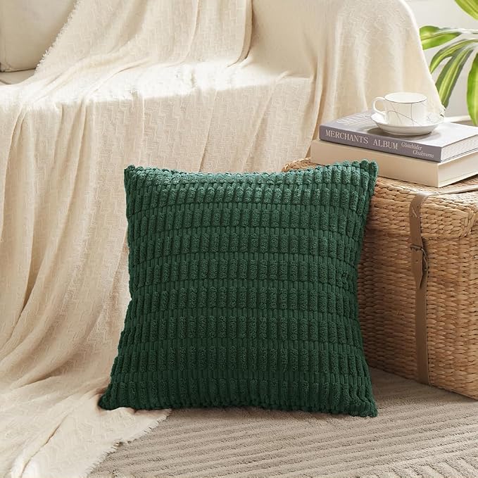Fancy Homi Set of 4 Dark Green Boho Decorative Throw Pillow Covers 18x18 Inch - Image 2