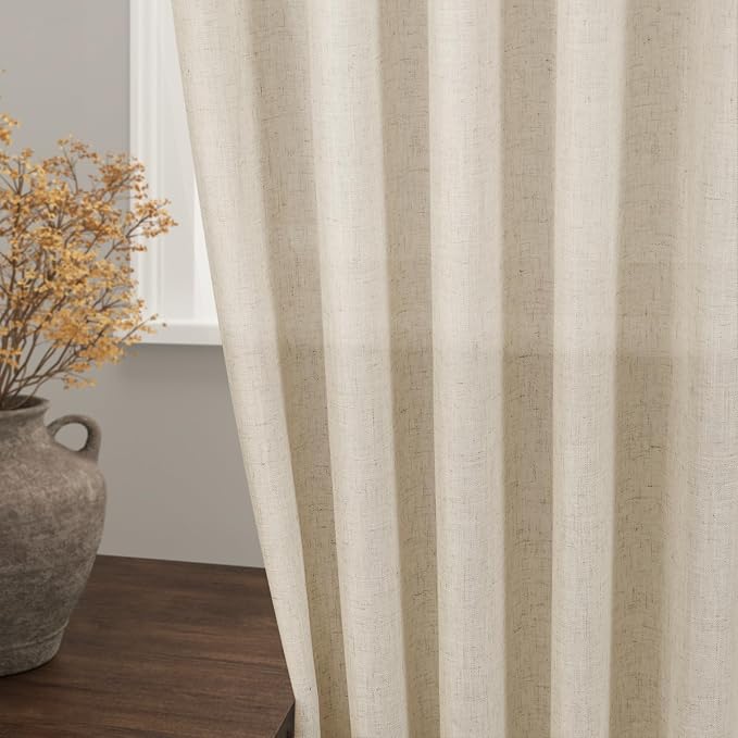 Nanspring Beige Linen Curtains 63 inches Long - Image 2
