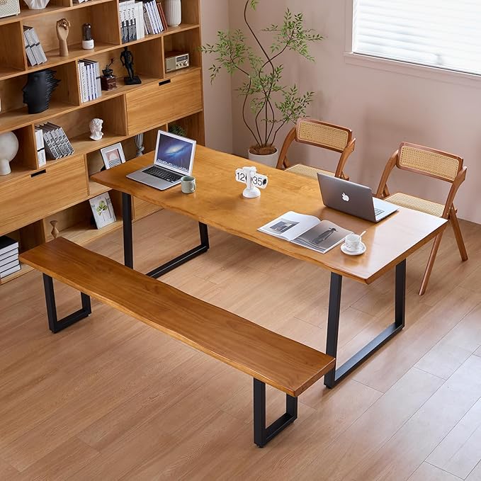 Modern Solid Wood Executive Desk – Spacious and Minimalist Home Office Workstation Perfect for Writing and Professional Use (Light Brown, 55.12)