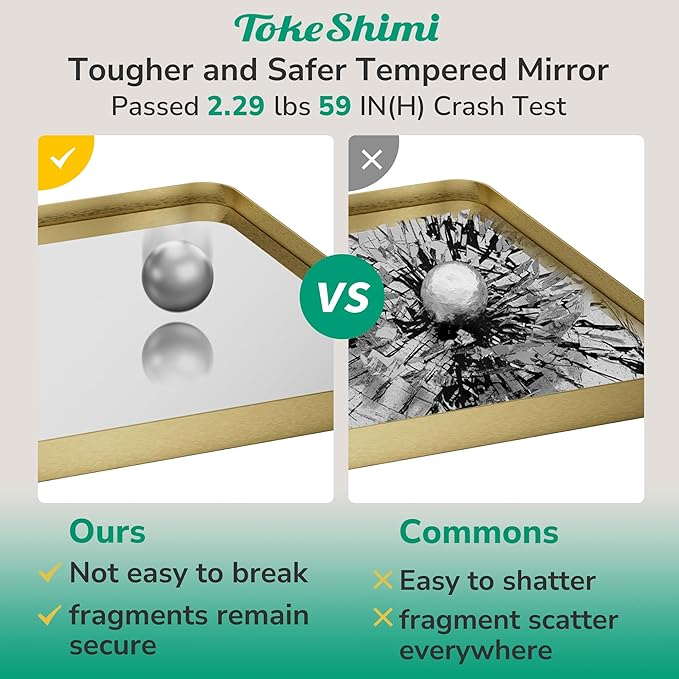 TokeShimi 24x36 Brushed Gold Bathroom Mirror,Wall Mirror for Bathroom with Tempered Glass,Gold Bathroom Vanity Mirror for Over Sink,Aluminum Framed Mirror(Horizontal/Vertical)
