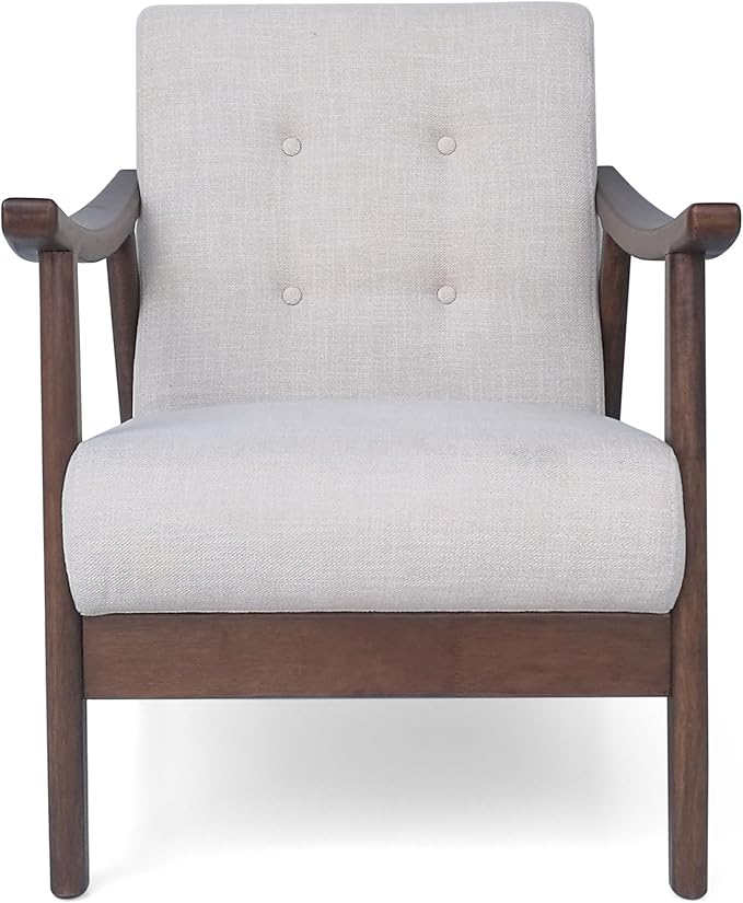 Ball & Cast Accent Chair Wide Armrest Mid-Century Lounge Living Room Chairs with Button Tufting,Wood Frame Seating Furniture for Bedroom,Apartment,Beige