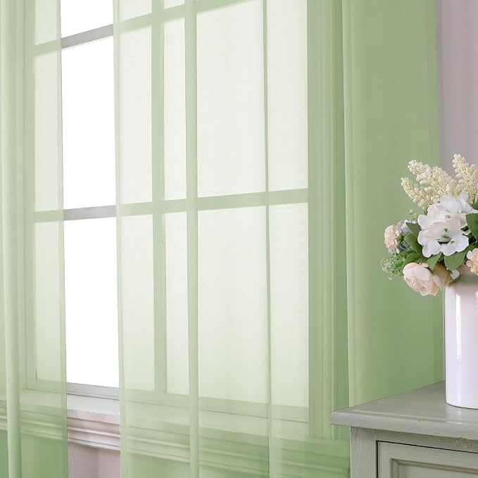 Aiyufeng Light Green Sheer Curtains 63 Inch Length 2 Panels Set - Image 3