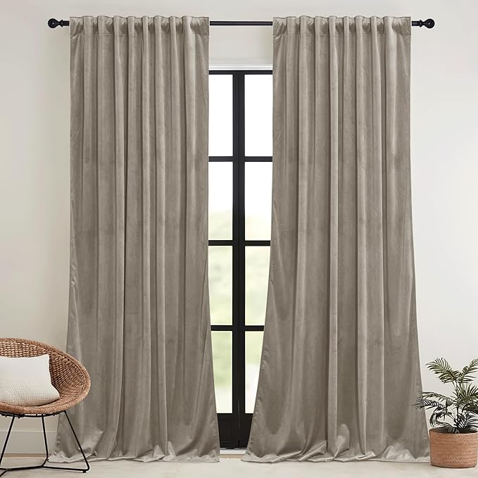 RYB HOME Taupe Velvet Curtains 84 inches Length - Image 2