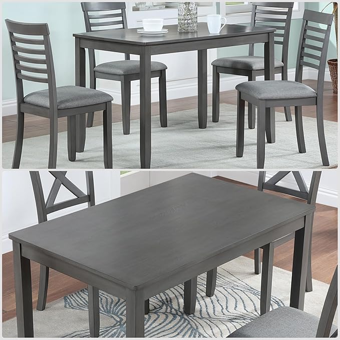 Dining Table for 4, Wooden Rectangular Kitchen Table with Natural Woodgrain Finish, 45.5" MDF Modern Dining Table with Solid Wood Tapered Legs and Rounded Corners, Easy Assembly, Gray