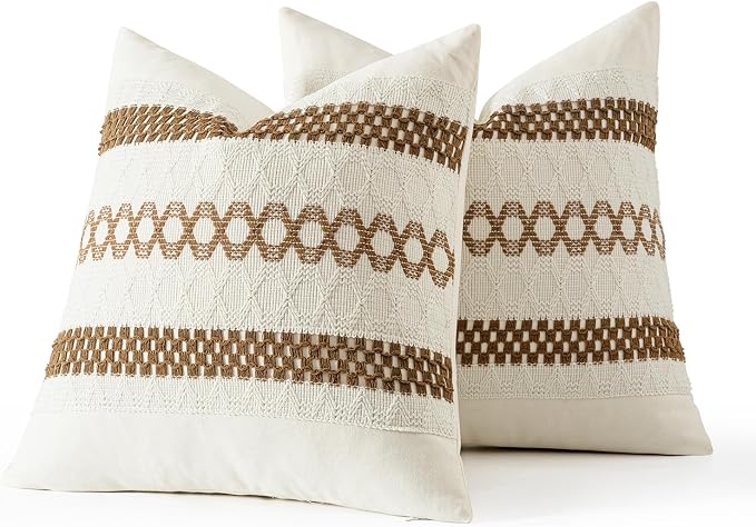 MIULEE Set of 2 Coco Brown Boho Decorative Pillow Covers 18x18 Inch Farmhouse - Image 7