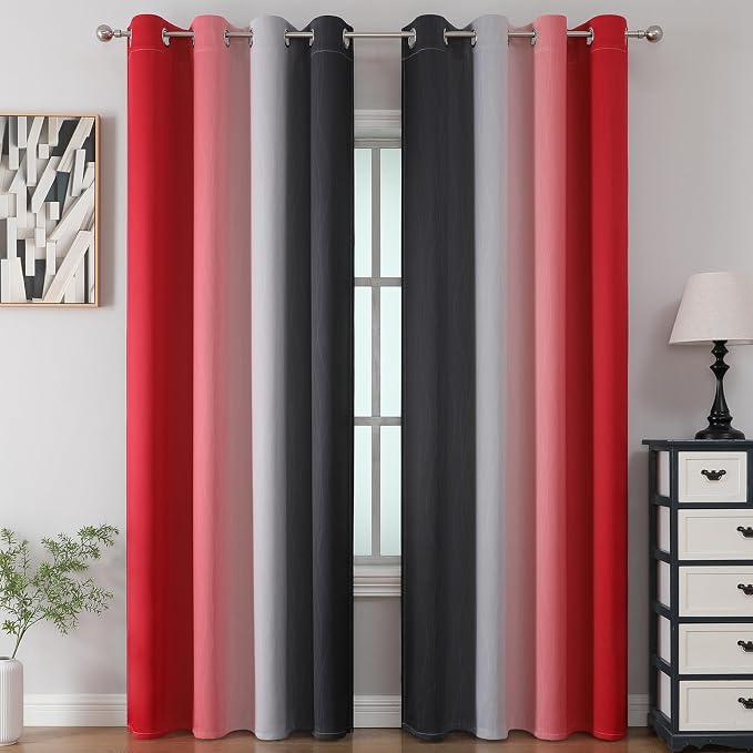 Estelar Textiler Red and Black Ombre Blackout Curtains 102 Inches Long 2 Panels - Image 2