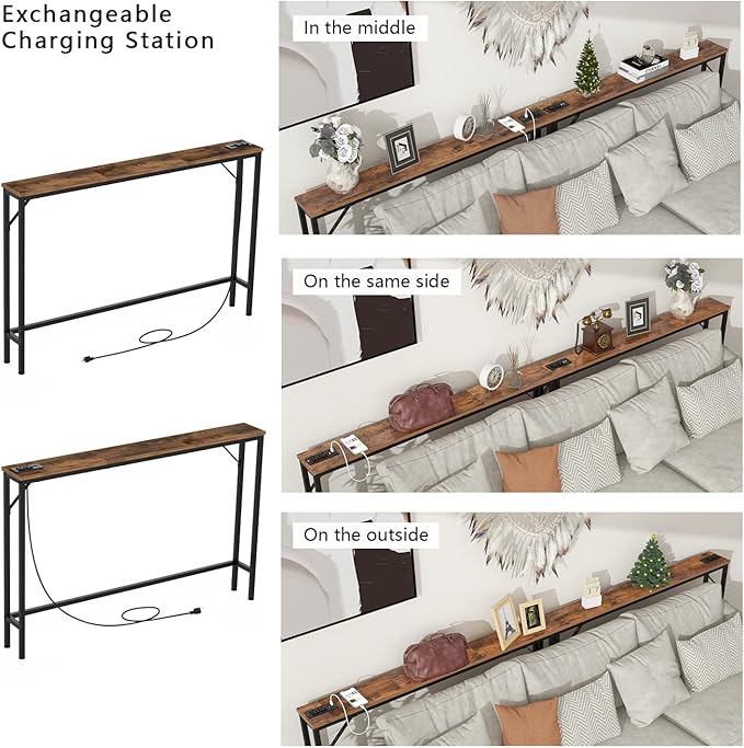 Tohomeor 5.9" Skinny Behind Sofa Console Table with Charging Station 47.24" Narrow Long Behind Couch Table with Power Outlets USB Ports Thin Entry Table for Entryway Living Room Hallway