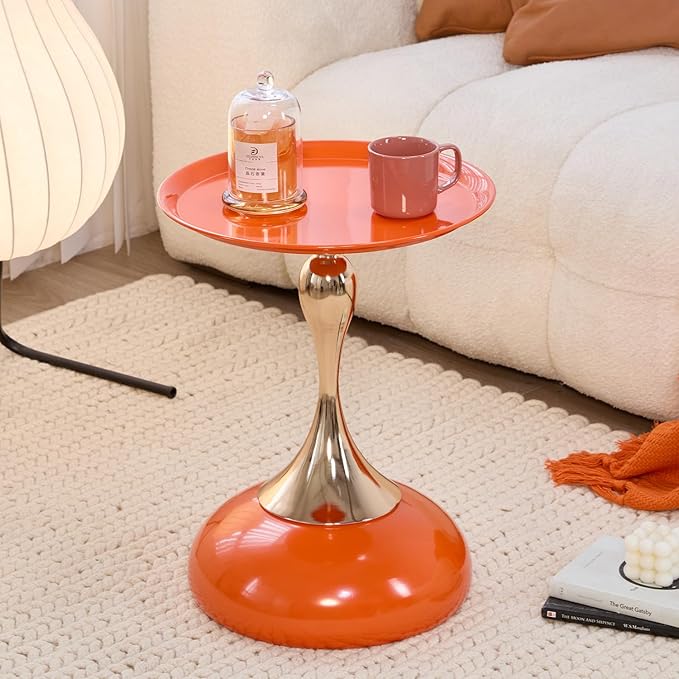 Stylish Hourglass Side Table - Contemporary Design for Living Rooms, Cafes, Dining Areas, Bedrooms, and Outdoor Spaces - Perfect Accent Piece for Any Decor (2, Light Green+Hermes Orange)