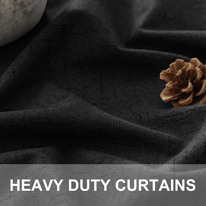 Black Curtains 84 Inches Long for Bedroom 2 Panel Set Linen Textured Total - Image 3