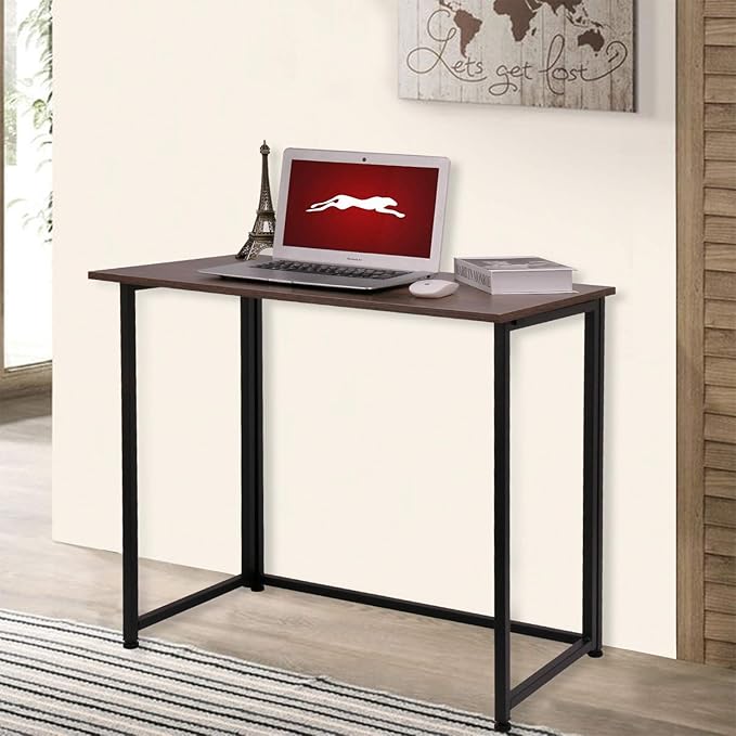 Leopard Outdoor Products Folding Computer Desk for Small Spaces, Space-Saving Home Office Foldable Computer Laptop Writing Desk, Compact Study Reading Table (Dark Brown)
