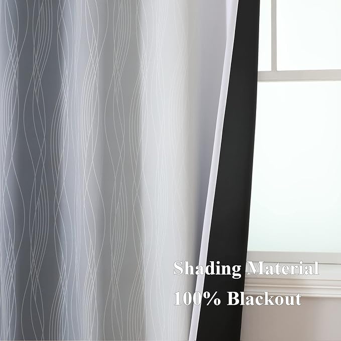 Estelar Textiler Grey and Grayish White Blackout Curtains 108 Inches Long - Image 5