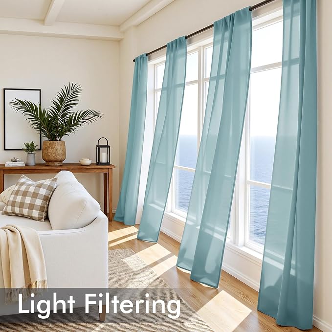 MIULEE Dusty Blue Sheer Curtains 72 Inches Long, 4 Panels Set, Light Filtering - Image 4