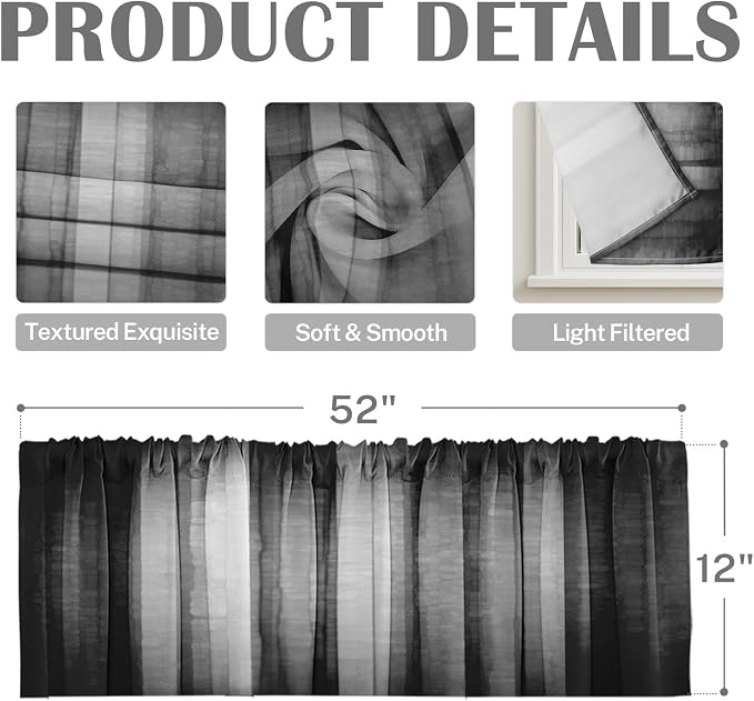 Emvency 2 Pack Valances Window Treatments, 52x12 Inch Rod Pocket Valances - Image 3