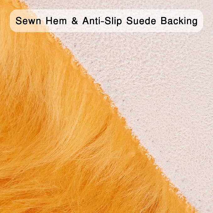 duduta Yellow Faux Sheepskin Rug 2x3 ft, Small Fluffy Shag Fur Rug - Image 4