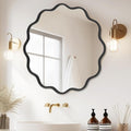 PROHOMEWARE Black Round Mirror 36 Inch Wavy Bathroom Vanity Mirror Black Frame Modern Wall Mirror Decorative Wall-Mounte Anti-Rust, Tempered Glass