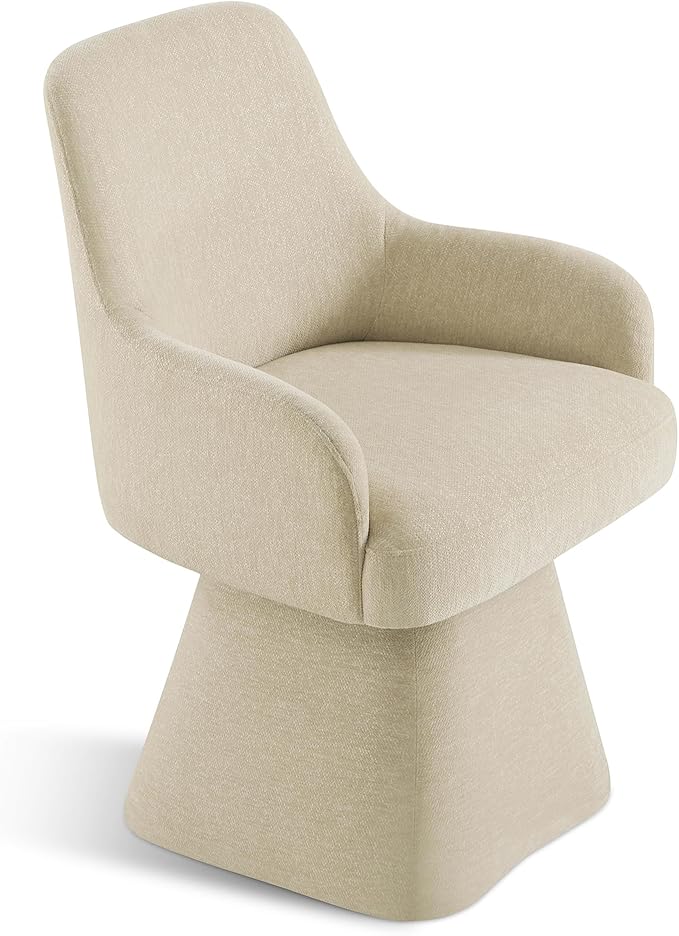 Swivel Dining Chair Set of 1, Mid Century Modern Chair Fabric Upholstered Armchair with Armrest & Ergonomic Backrest for Dining Room, Kitchen, Bedroom, Living Room, Sand