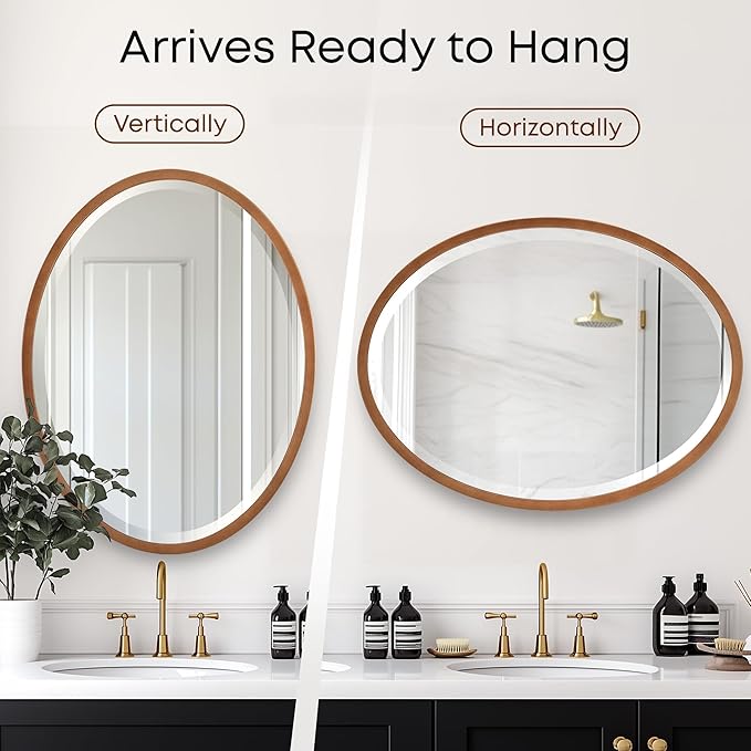 OVALCREST - Oval Wooden Beveled Wall Mirror for Home Decor, Bathroom, Vanity, Bedroom, Living Room, Hallway - London Style (Sunset Gold) 19.1 x 25.1