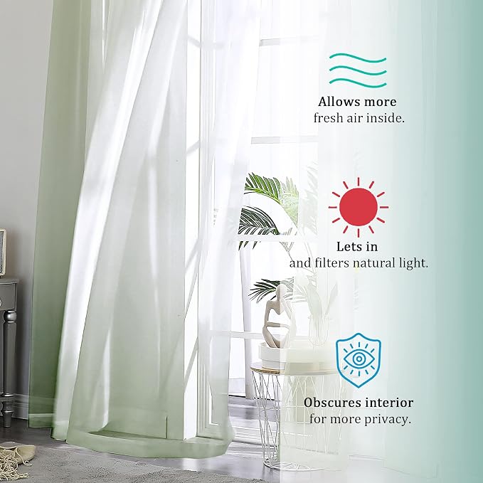 OVZME 2 Pieces Sage Green Sheer Curtains 108" Length - Image 6