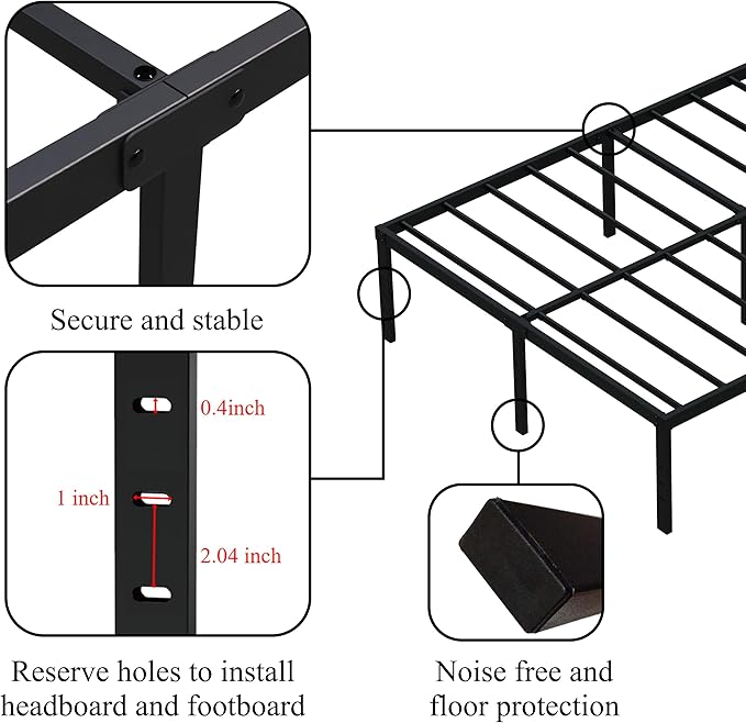 18 Inch King Bed Frame Heavy Duty Metal Platform King Size Bed Frames with High Storage, Eassy Assembly 3,500 Lbs Heavy Duty Bedframes, Black