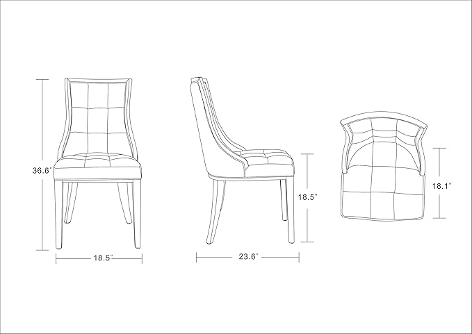 Manhattan Comfort Fifth Avenue Faux Leather Dining Chairs, Parsons Accent Furniture with Padded Wingback Seat, Fine Rectangular Stitching and Solid Beech Wood Frame, Set of 2, Silver