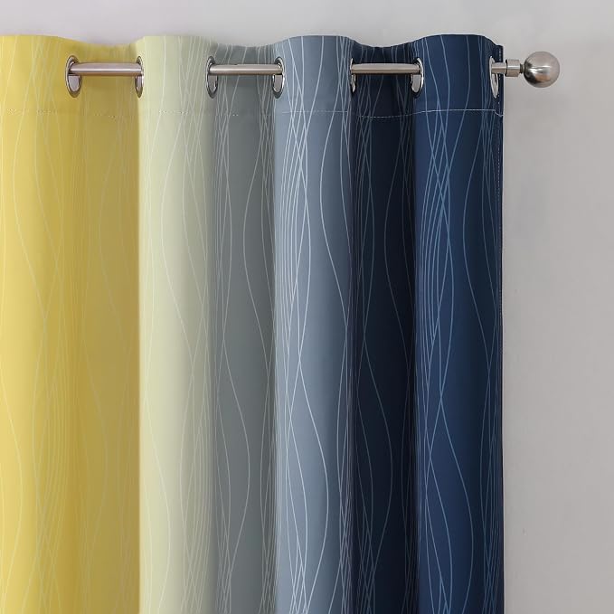 Estelar Textiler Navy Blue and Yellow Blackout Curtains 45 Inch Length - Image 4