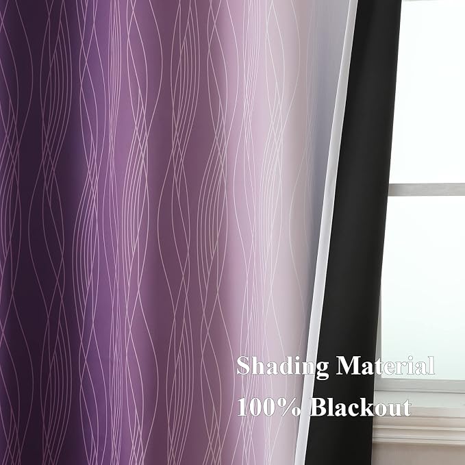 Estelar Textiler Purple and Greyish White Ombre Blackout Curtains 90 Inch - Image 5