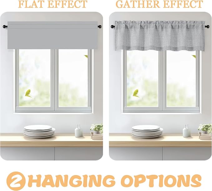 OWENIE Grey Valances for Windows 1 Pcs 20 Inch Length, Light Filtering Textured - Image 5