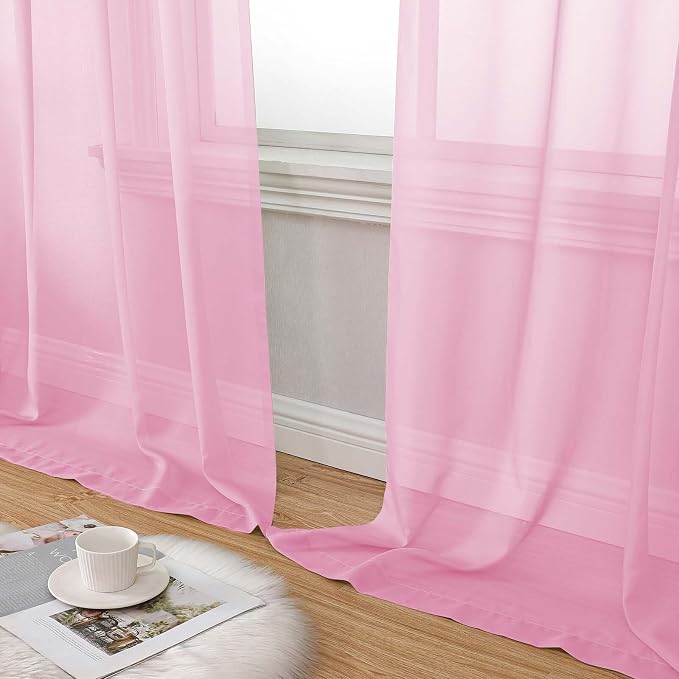 Pink Sheer Curtains for Bedroom Living Room 96 Inches Long 2 Panels, Modern - Image 8