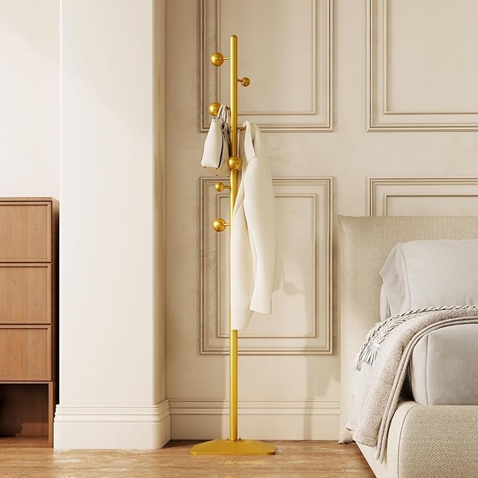 coat rack freestanding,coat rack stand with 7 Hooks and Metal Base for Bags, Hats.Coat Tree Coat Hanger Stand for Home Office Hall Entryway