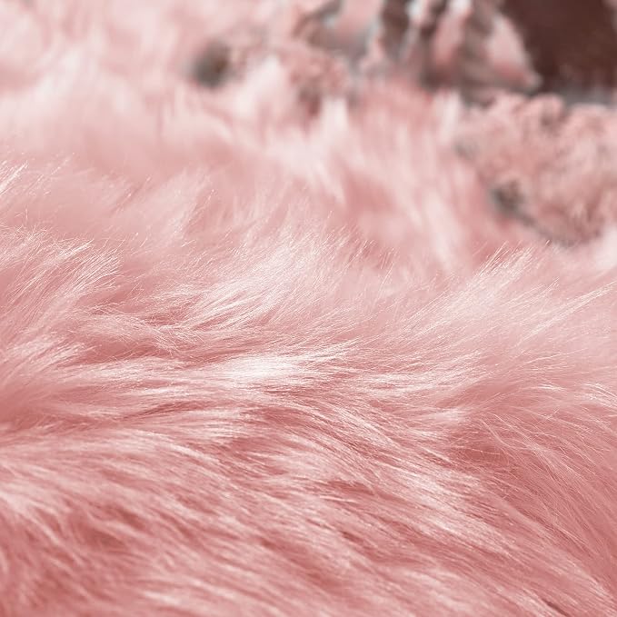 Goolela Pink Circle Rug 4ft for Girls Bedroom Round Fuzzy Fluffy Faux Fur - Image 7