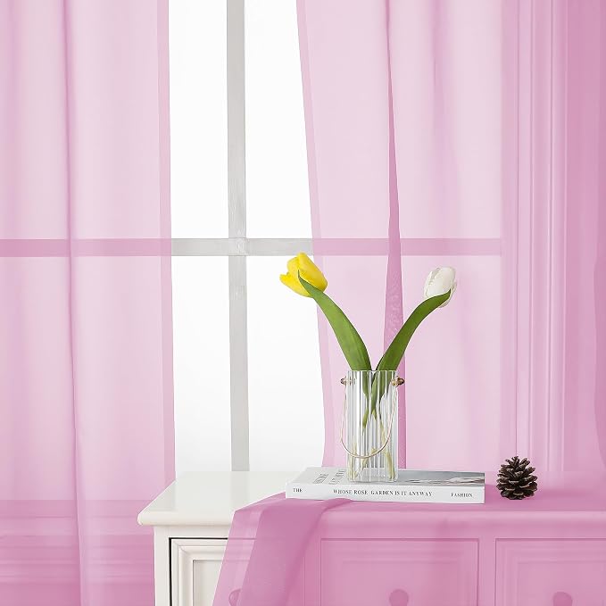 Lecloud Light Pink Sheer Curtains 72 Inches Long 2 Panels, Light Filtering - Image 9