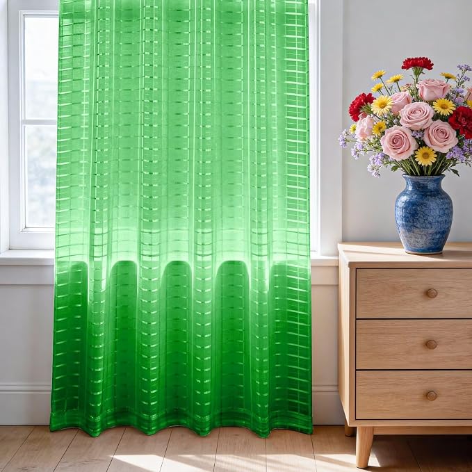 SpaceDresser Check Sheer Curtains 45 Inches 2 Panels Set, Rod Pocket Plaid - Image 3