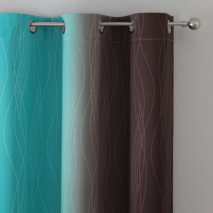 Estelar Textiler Brown and Teal Room Darkening Blackout Curtains 84 Inch Length - Image 4