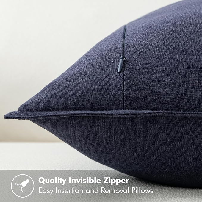 MIULEE Decorative Linen Euro Sham Pillow Covers 22x22 Inch Navy Boho Farmhouse - Image 3
