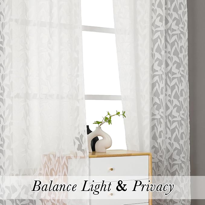 Lecloud Leia Ivory Sheer Curtains 96 Inches Long 2 Panels, Airy Voile Jacquard - Image 3