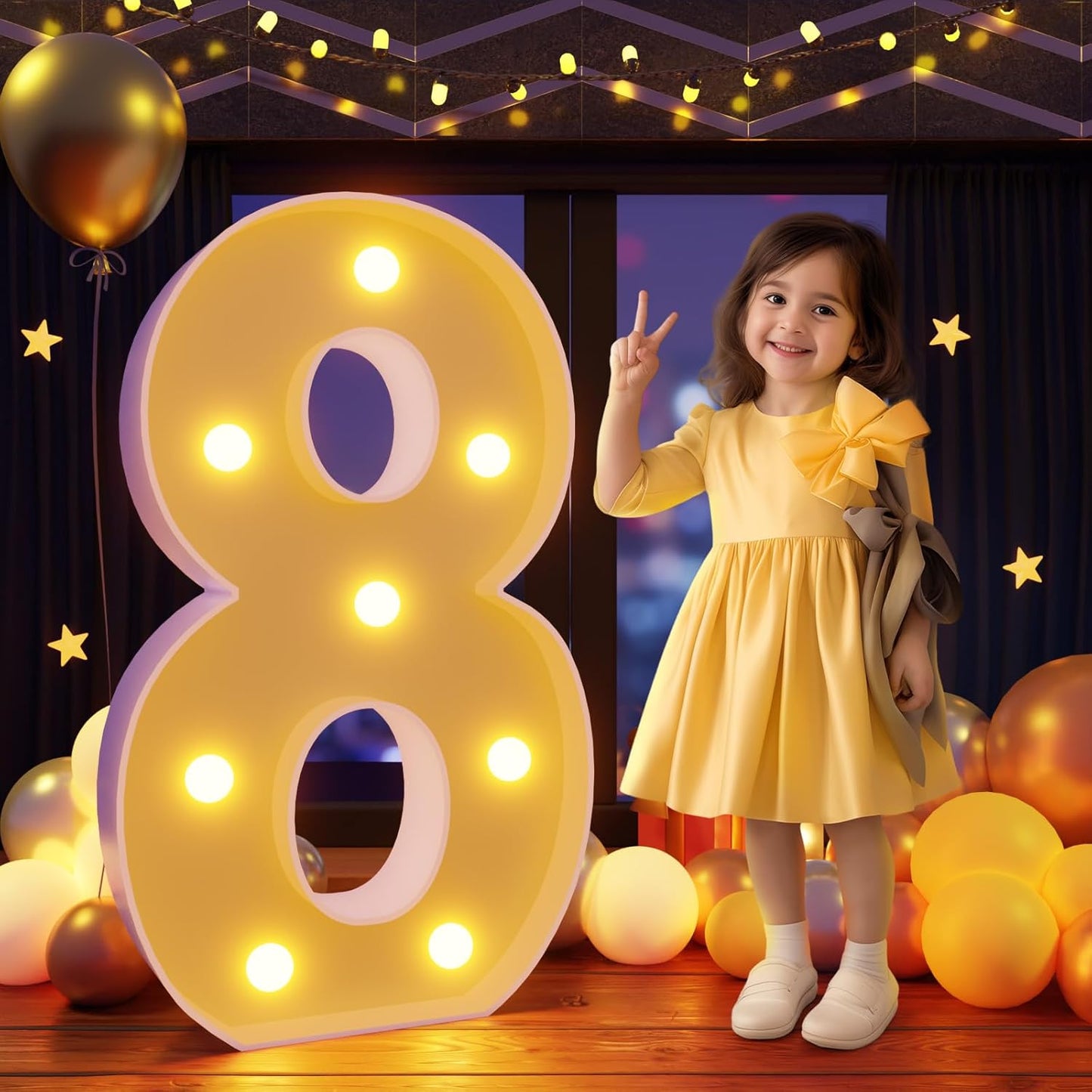 Marquee Numbers 3 Feet Tall Large Light Up Numbers 8th 18th 80th Birthday Decorations Girl Boy Big Yellow Light Outdoor Anniversary Decorations Balloon Arch Kit Party Backdrop 8
