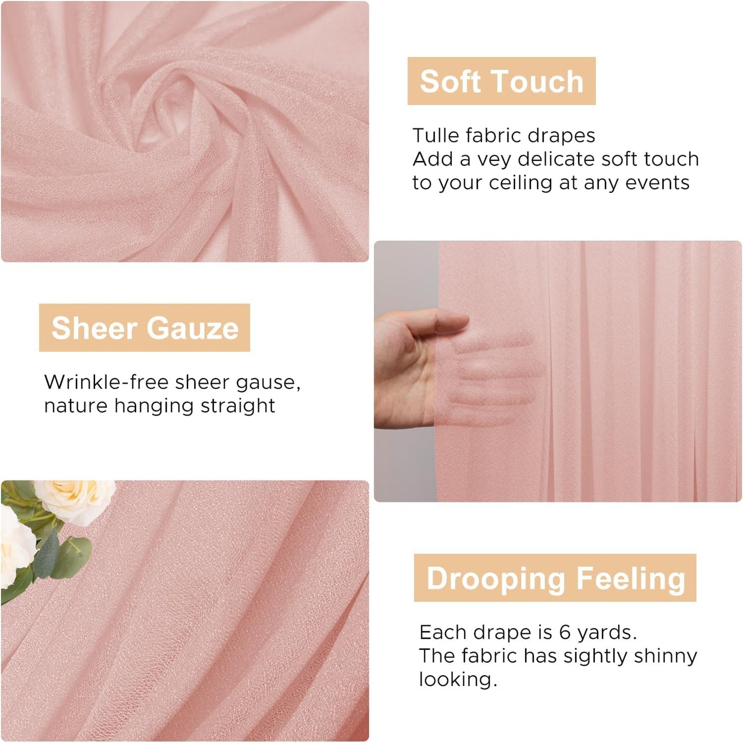 Wokceer Wedding Arch Draping Fabric 6 Panels 28.7" x 20FT Blush Drapes Sheer Fabric Backdrop Arch Draping Fabric for Wedding Ceremony Birthday Party Bridal Shower Decoration