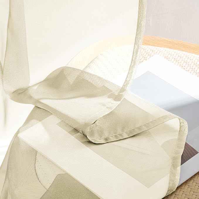 MIULEE Light Cream Sheer Curtains 63 Inches Long, 4 Panels Set, Light Filtering - Image 8