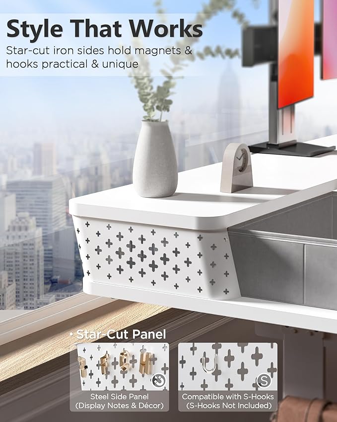 40x24 Inch Standing Desk with Double Drawers, C-Clamp Mount Compatible, Electric Adjustable Height Computer Stand Up Desks, Home Office Sit Stand Table with 3 Preset Heights & 2 Hooks, White