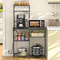 Bakers Rack with Power Outlet, Kitchen Microwave Stand with 10 S-shaped Hooks, 6-Tier Coffee Bar Station, Kitchen Storage Shelf Rack for Spices, Pots, Gray