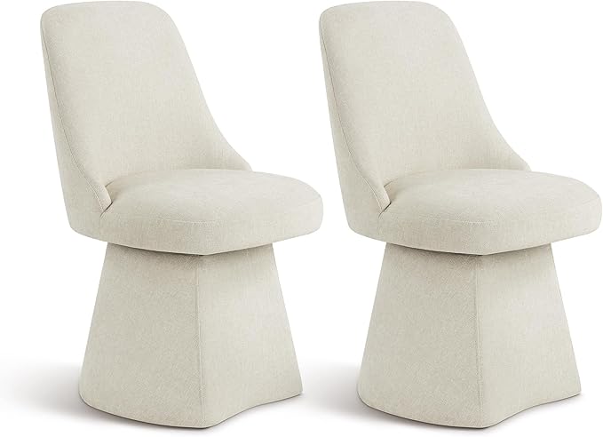Swivel Dining Chair Mid Century Modern DeskChair High Back Upholstered Linen Fabric SideChair for Kitchen Diningroom Bedroom,Linen,2 Box