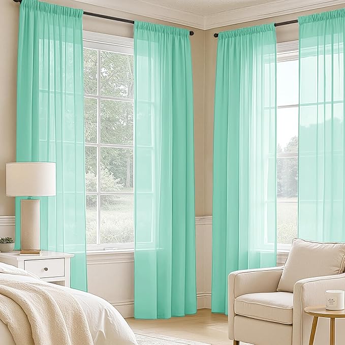 MIULEE Aqua Sheer Curtains 84 Inches Long, 4 Panels Set, Light Filtering Rod - Image 2