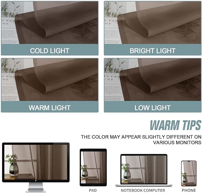 Chocolate Sheer Curtains for Window 96 Inches Long 2 Panels Set, Soft Airy - Image 6
