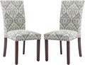 COLAMY Upholstered Parsons Dining Chairs Set of 2, Fabric Dining Room Kitchen Side Chair with Nailhead Trim and Wood Legs - Grey/White Flower