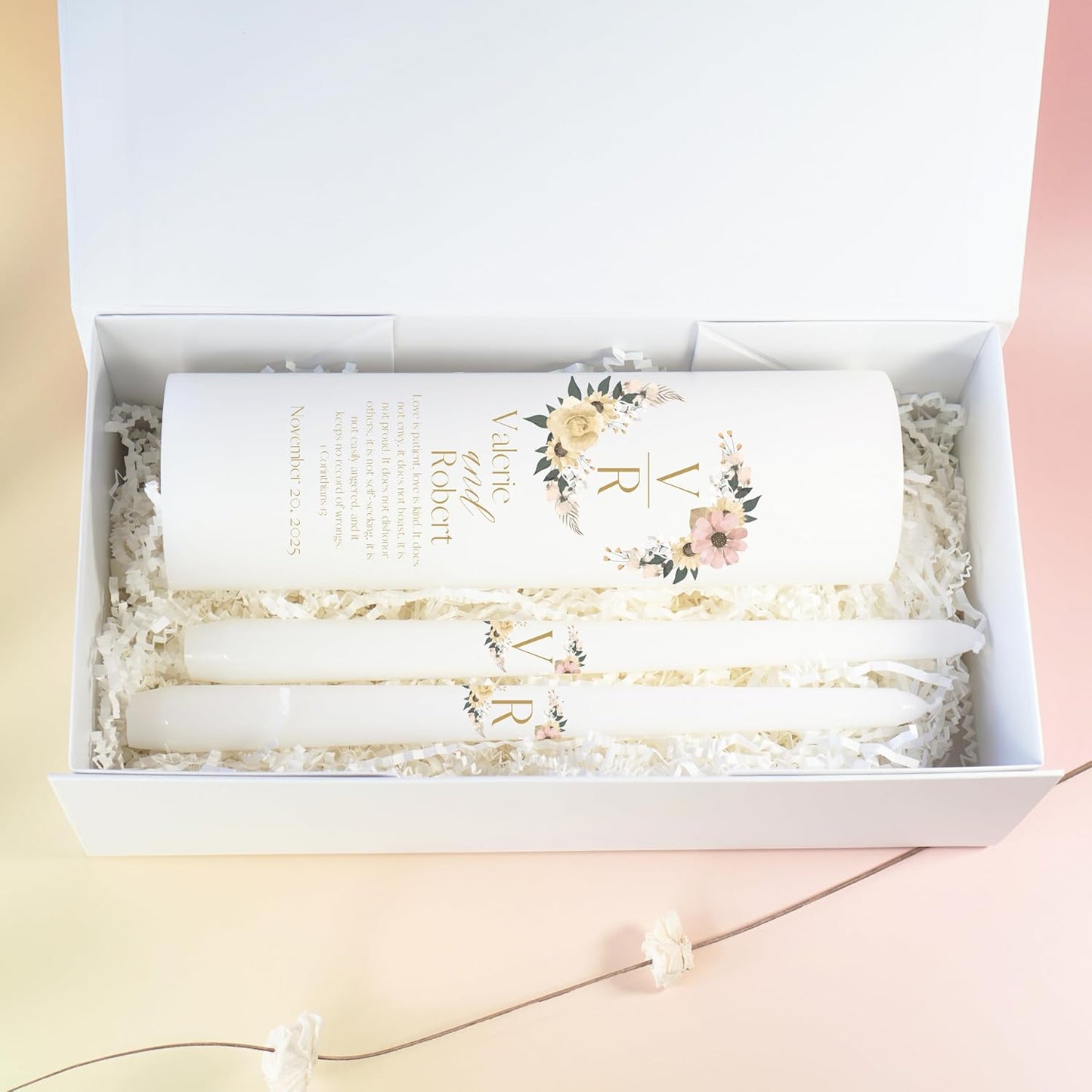 Unity Candles for Wedding, Modern Unity Set, Custom and Personalized Pillar and Taper Candles with Bible Quote, Unscented White Premium Wax, Religious and Wedding Ceremony, Special Events