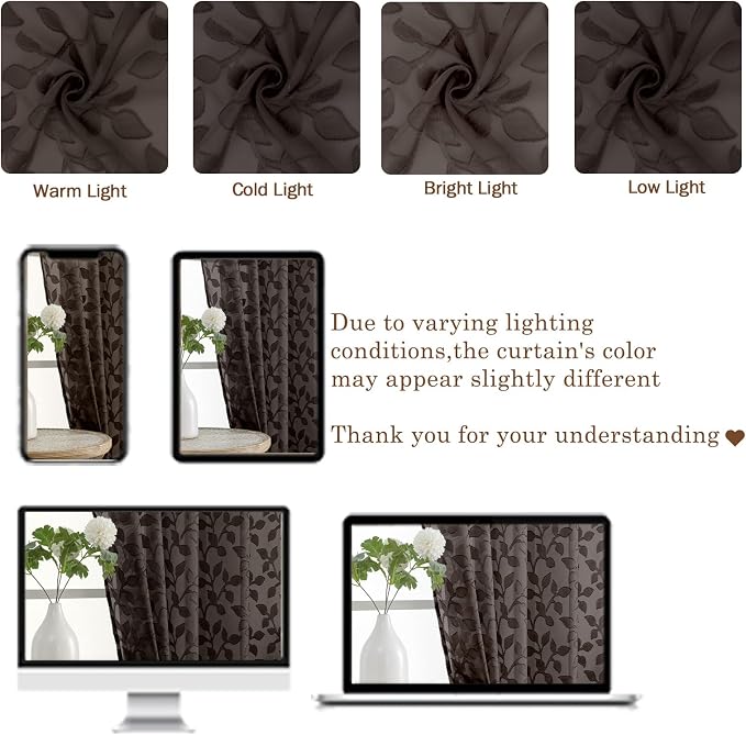 Chyhomenyc Chocolate Sheer Curtains 84 Inch Length 2 Panels Set, Light - Image 3